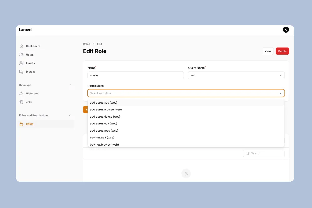 Granular role-based access control (RBAC) interface for managing administrative permissions and system security.