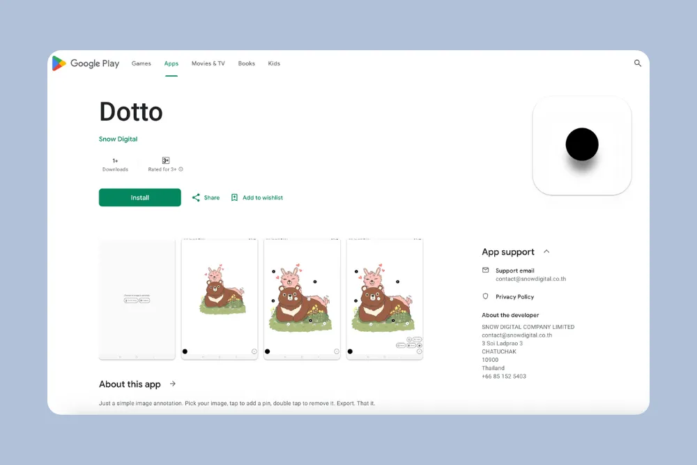 Google Play Store listing for Dotto, showcasing screenshots and app details