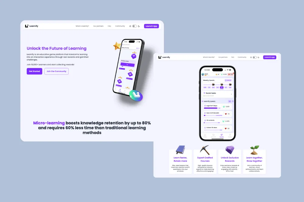 Learnify landing page showcasing key features and benefits.