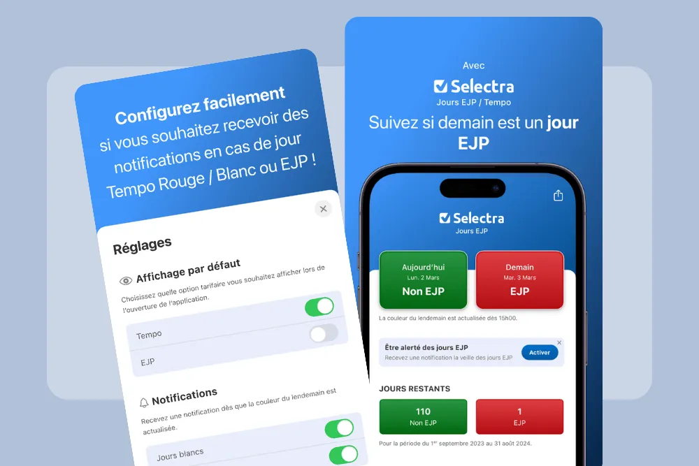 Tempo/EJP app displaying historical day status and price details